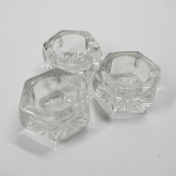 3 Open Salts Vintage Individual Salt Cellars Matching Hexagon Bowls Clear Glass - Picture 1 of 5